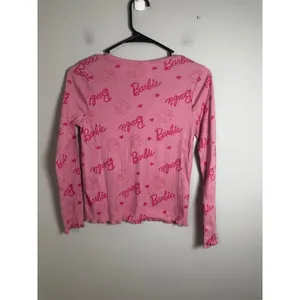 Barbie Hybrid Apparel Pink Ribbed Tie Front Long Sleeve Lettuce Trim‎ Top Large thumbnail 4