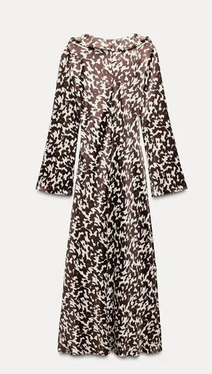 ZARA dress maxi long sleeve prints boho casual brown summer thumbnail 11