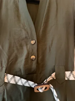 Zara Olive Green Short-Sleeve Utility Jumpsuit with Woven Belt thumbnail 5