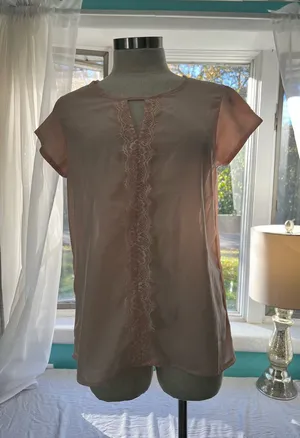 Japna Soft Pink Lace-Front Cap Sleeve Blouse thumbnail 1