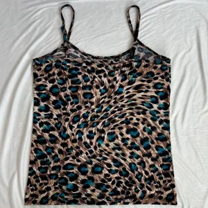2000s Vintage Clear Sky Brown Blue Leopard Print Cami‎ Tank Top Y2K Summer Small thumbnail 6