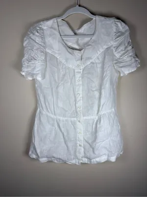 Anthropologie Meadow Rue Dainty Ivory Sheer Linen blouse, 8 thumbnail 2