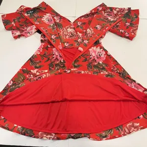 NWT Lulus Laclair Red Floral Surplice V‎ Neck Flutter Sleeve Skater Dress MEDIUM thumbnail 7