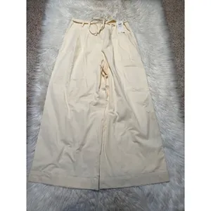 A New Day Women's Size 14 Wide-Leg Chino Pants Cream Tie Waist Pleated Stretch thumbnail 2