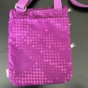 Eddie Bauer Purple Geometric Crossbody‎ Bag Triple Zip Travel Purse Nylon thumbnail 3