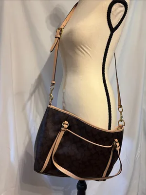 Coach Peyton Signature Crossbody Shoulder Bag Brown with Light Tan Trim F26186 thumbnail 2