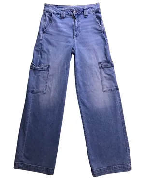 American Eagle Cargo Jeans Women 2 Blue Super High Rise Baggy Wide Leg Stretch thumbnail 1