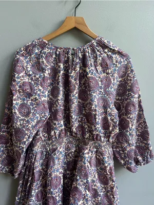 J. Crew NWT Palermo Linen Smocked Waist Bouquet Floral Purple Printed Medium thumbnail 11