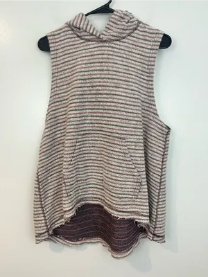 Free People Striped Sleevless Terry Cloth Hooded Plum/Mauve Sweater vest/top XS thumbnail 3