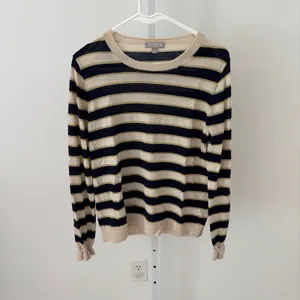 J. Crew EUC Women's Metallic Stripe Merino Wool Ruffle Sleeve Sweater Size L thumbnail 3