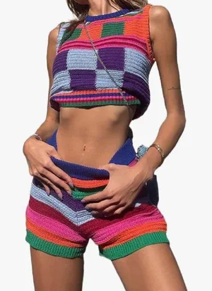Colorful Knitted 2 Piece Set Shorts & Tank thumbnail 3