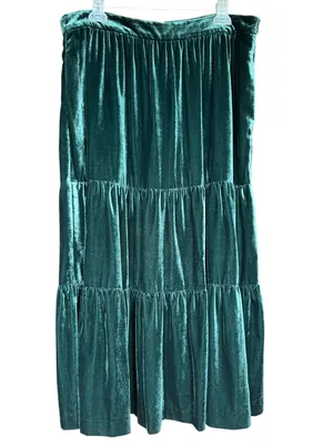 Boden Green Viv Velvet Tiered Maxi Skirt‎ Sz 14 thumbnail 4