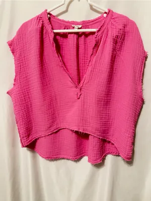 Aerie Pool-To-Party Cropped Shirt Pink Gauze Top Size Medium thumbnail 6