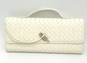 Few Moda East West Woven Clutch Bag Crossbody Cream Toggle Minimalist Chic Vegan thumbnail 1