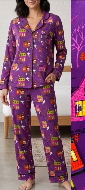 BedHead PJs Spooky Town Halloween Classic Stretch Jersey Pajama Set Full Length thumbnail 1
