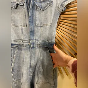 Good American Denim Short Sleeve Jumpsuit Shorts Romper Utility Stretchy Minimal thumbnail 5