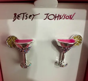 Silver Tone Island Time Margarita Stud Earrings Pink NIB thumbnail 2