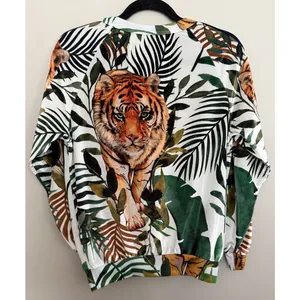 Aviator‎ Nation Velvet Tiger Pullover Crewneck White Unisex Size Small thumbnail 2