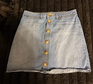 Harper Light Blue Denim Button-Front Mini Skirt thumbnail 1