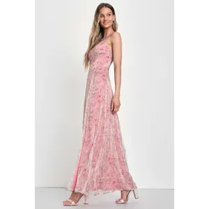 NWT Lulus Forever Dreamy Pink Floral Organza Backless Maxi Dress Gala Party XL thumbnail 6