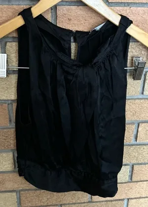Zara Women’s Black Draped Pleated Satin Top Sleeveless Crop Length Party Size S thumbnail 1