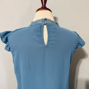 SHEIN‎ Women Blue Relaxed Fit and Flare High Neck Short Sleeves Dress Size M thumbnail 8