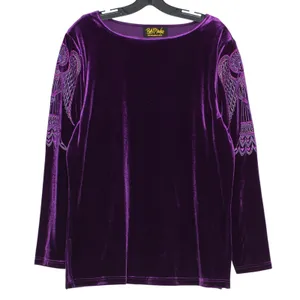 Vintage Bob Mackie Top Velvet Embroidered Angel Wearable Art Purple Stretch L thumbnail 1
