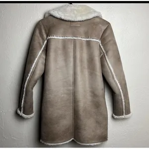 Vintage Y2K Abercrombie Fitch Jacket Womens Small Brown Suede Sherpa Fur 2000's thumbnail 2