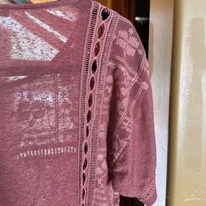 Miss Me Rust Embroidered Crochet Boho Blouse Top Size Small Western Festival thumbnail 7