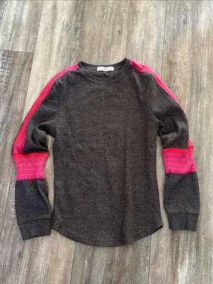 Natural Life London Trim Thermal Knit Top Gray Pink Size Medium Long Sleeves thumbnail 3