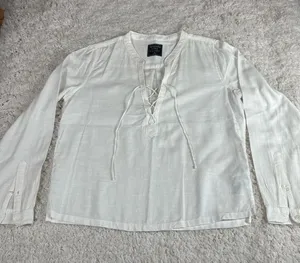 Abercrombie & Fitch White 100% Cotton Lace Up Peasant Blouse Size M thumbnail 1