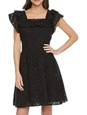 Ryegrass Sz XL Eyelet Ruffle Mini Dress‎ Black Coquette Feminine 100% Cotton thumbnail 1
