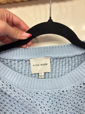 Blue Sweater Pink Rose Knit thumbnail 2