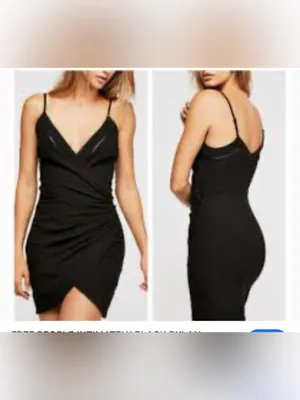 Free People Black Wrap-Front Spaghetti Strap Mini Dress thumbnail 2