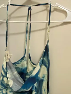Open Edit XS 34” Womens Tank Maxi Slip Dress Blue White Abstract Floral New NWT thumbnail 8