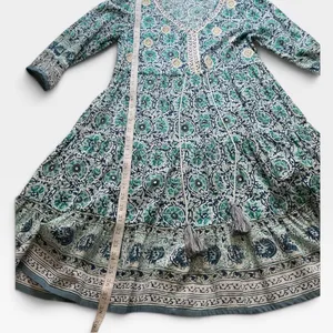 Soft Surroundings Teal Floral Block Print Tiered Midi Dress 2FW00 Small thumbnail 7