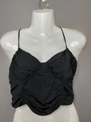 Out From Under Tank Top Womens Large Black Ruched Sweetheart Crop Cami thumbnail 1