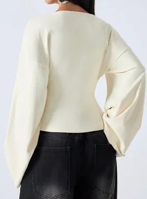 off-white V-neck lantern sleeve top thumbnail 2