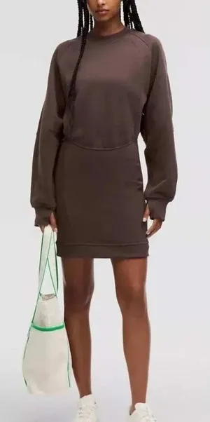 lululemon Scuba Long-Sleeve Dress Size 10 Espresso Brown Fleece Sweatshirt NWOT thumbnail 1