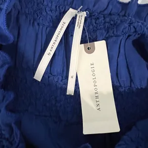 By Anthropologie Mock-Neck Textured Smocked Stretch Dress Blue Mini thumbnail 3