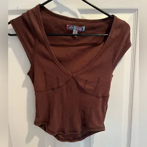 Urban Outfitters Brown Ribbed V-Neck Bodysuit thumbnail 1