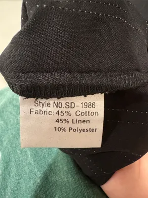 Linen Cotton Blend Sleeveless Black Mini Shift Dress with White Geometric Hem M thumbnail 5