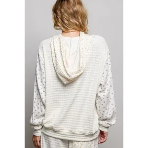 POL Mixed Knit Contrast Print Sleeve Hoodie with Kangaroo Pocket - Medium‎ thumbnail 3