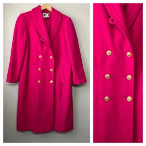 Vintage Fuchsia Pink Trench Coat Womens Size 14 Wool Double Breasted Glam 80s thumbnail 2