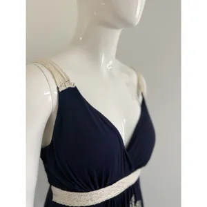 Women’s Blue Maxi Dress Size M Padded Lace Accents Embroidered Boho Cottagecore thumbnail 6