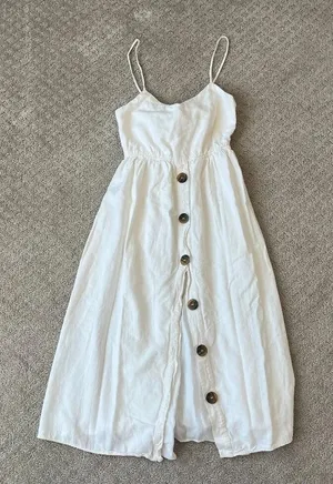 Zara Midi Dress Ivory Bow Tie in Back Spaghetti Strap V Neck Lined Size XS VGUC thumbnail 1