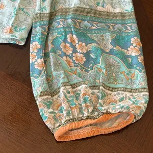 Relaxed Blue floral Blouse with Tie Front and Bib Collar bishop sleeves thumbnail 7