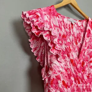 Chelsea28‎ Dress Flutter Sleeve Plissé Midi Dress NWT Pink Red Artful Petals Lrg thumbnail 13