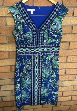 London Times Paisley Floral Shift Dress Sleeveless Knee Length Midi Size 4 thumbnail 1