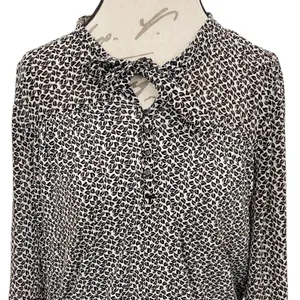 Loft Womens Blouse Sz Small Button Tied Front Pleated Boho Neutral Bohemian thumbnail 5